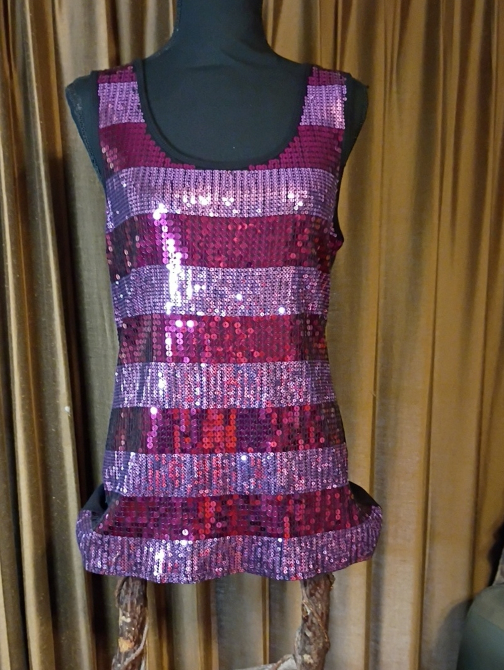 Sequin Striped Tank Top - Purple & Wine